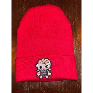 Red Beanie Hat Funko Pop Style Character Embroidered Winter Warm Handmade unisex